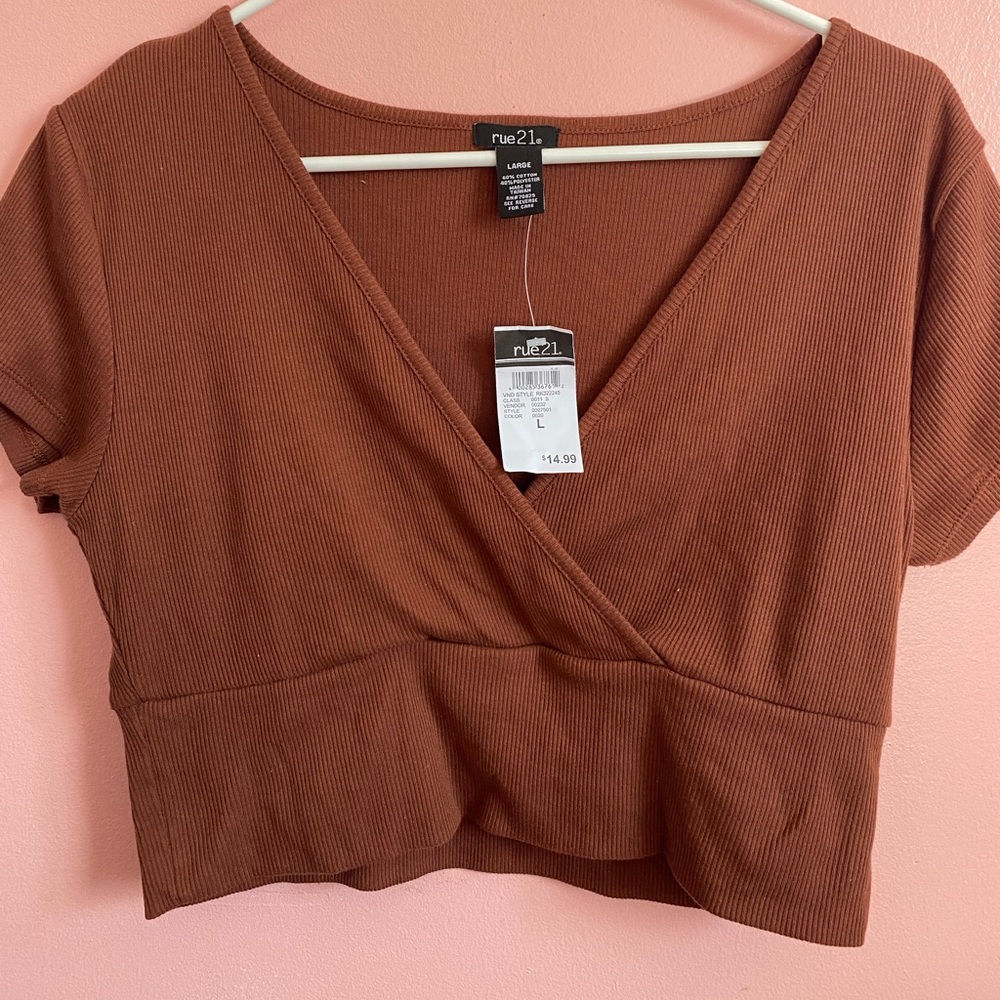 V neck Brown Crop Top